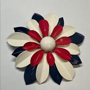 Vintage Red, White, and Blue Floral Brooch